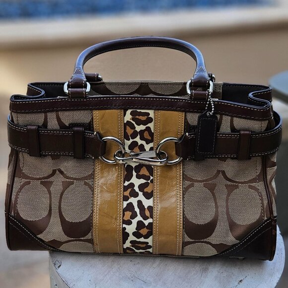 Coach Handbags - Coach Signature Canvas Satchel/Bag Leopard/Brown, Leather Horsebit Hardware